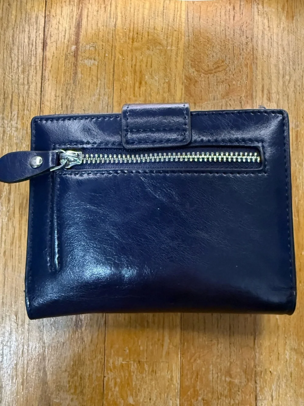 Bostonian Navy Blue Leather Wallet Bifold Snap Coin Pocket NEW